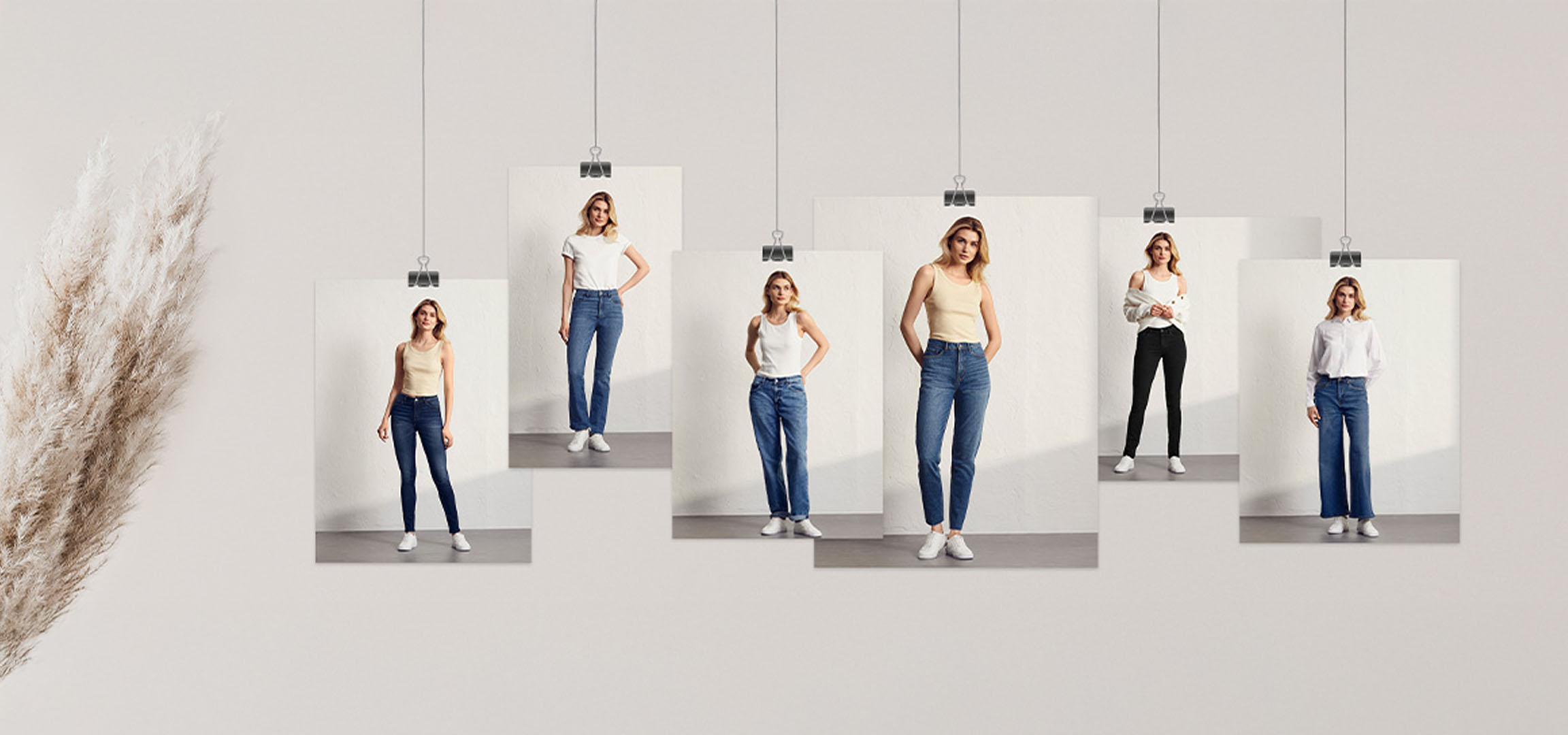 Jeans in verschiedenen Stilen.